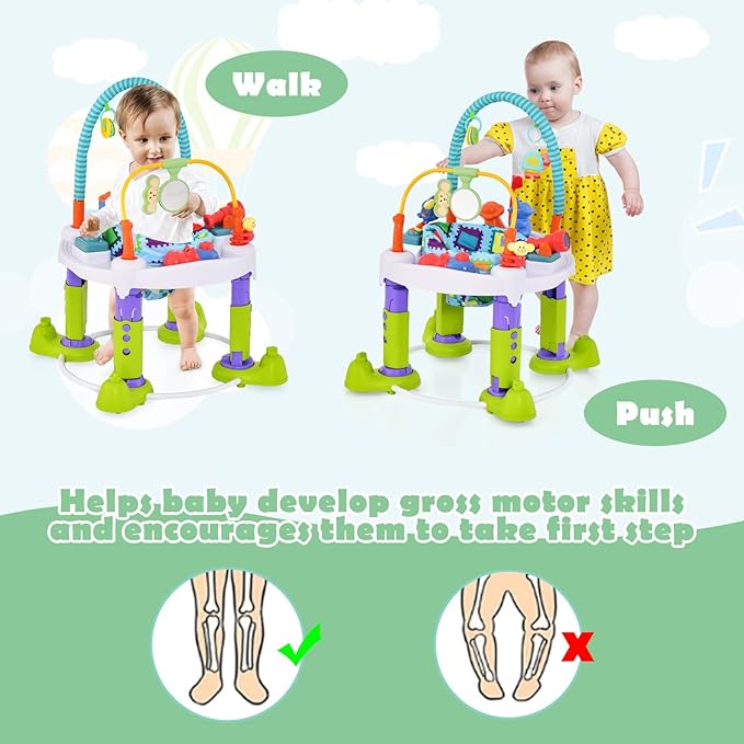 HONEY JOY Baby Bouncer Activity Center, 4 in 1 Toddler Bouncing Activity Saucer & Playtime Mat & Activity Table, Toy Rack, 3 Adjustable Heights, Foldable Activity Center for Infant Boys Girls