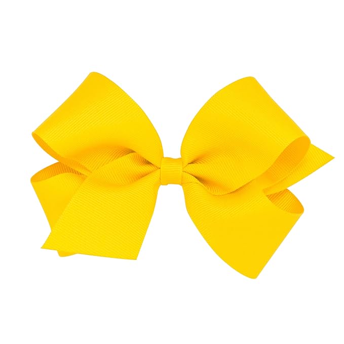 Wee Ones Girls' Classic Grosgrain Hair Bows with Plain Wrap Center, No-Slip Hair Clip, Handmade, Yellow, Medium