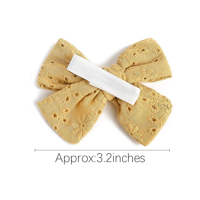 3.2'' Girls Yellow Linen Hair Bows Clips - Alligator Clips Hair Accessories for Little Girls, Toddlers, Kids, and Teens