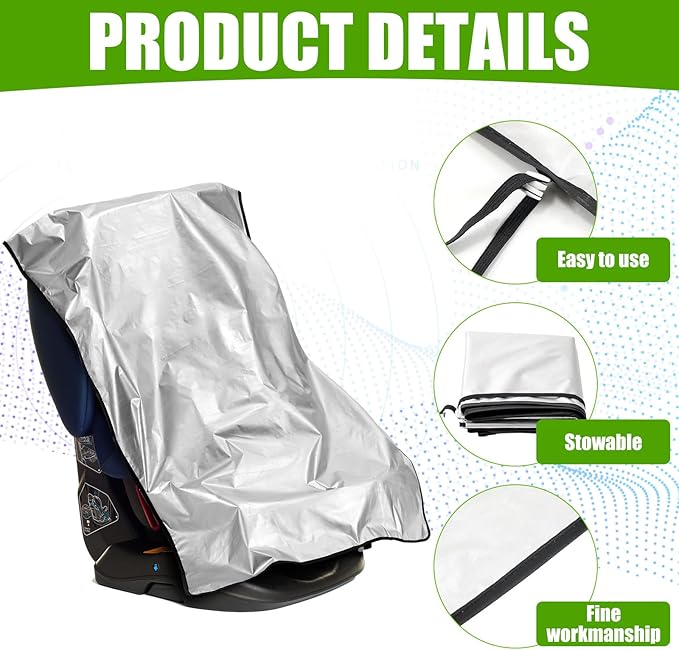 BBTO 2 Pcs Car Seat Sun Shade Cover Car Seat Cooler Toddler Cover Heat Protector Reflective Baby Keep Baby Cool and Child Safety for Travel (Silver Coated Cloth)