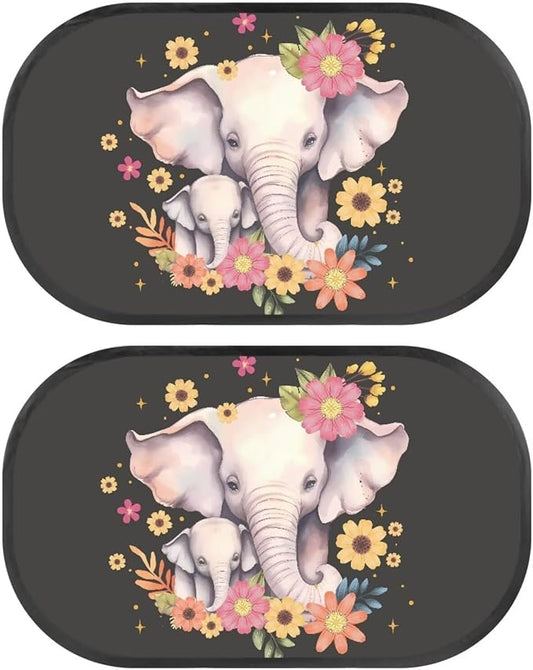 Bulopur Floral Elephant Window Shades 2 Pack Car Window Covers UV Protection Breathable Sun Shade Car Window Baby Cute Design for Most Vehicle, SUV, Truck, Cars