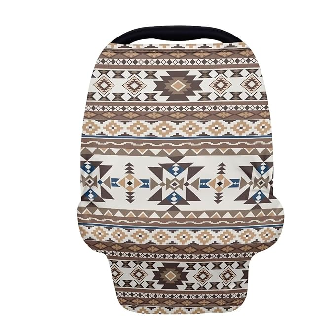 Binienty Light Brown Tribal Geometric Car Seat Cover for Babies, Breathable Breastfeeding Scarf for Moms, Extra Soft and Stretchy Nursing Covers for Boys Girls