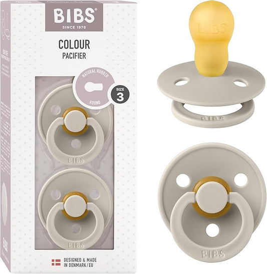 Bibs Pacifiers Color Collection, Set of 2 BPA-Free Latex Pacifiers Made in Europe, Round Nipple Baby Pacifier.
