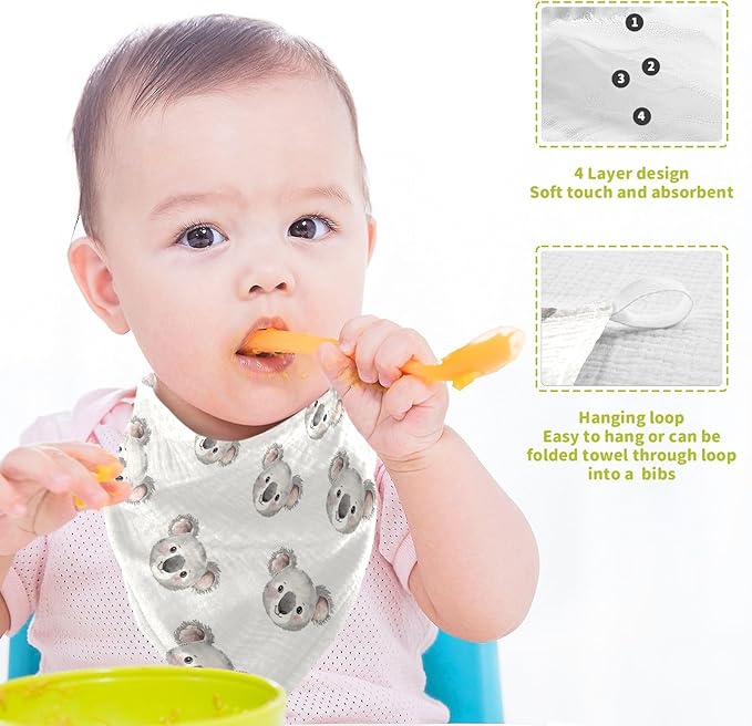vvfelixl Baby Muslin Washcloths Cartoon Koala Bear Face Baby Burp Cloths Cotton Babys Face Towel for Newborn Infants Boys Girls Soft and Absorbent 11.8 X 11.8 in, 3 Pack