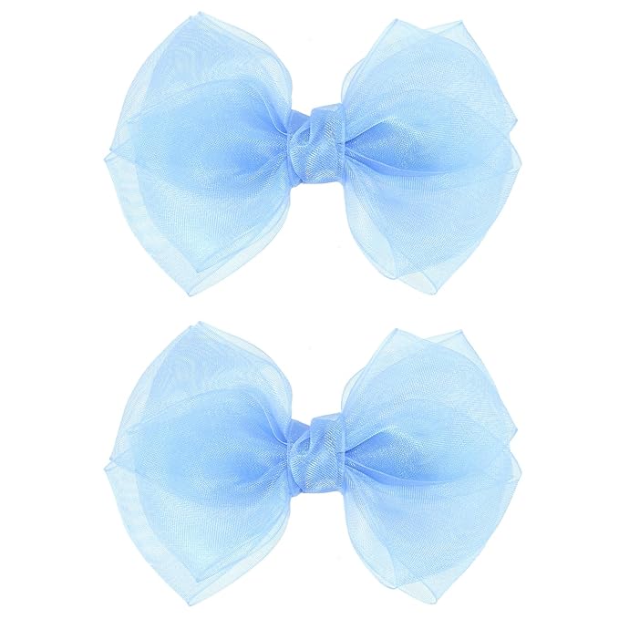 Blue Ribbon Hair Bows 4" Mesh Organza Hair Bow Alligator Clips Barrettes Ponytail Holder Decor Accessories for Women Girls Toddlers Teens Kids Children Back School Gift Set
