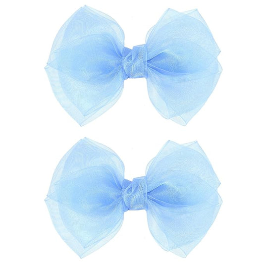Blue Ribbon Hair Bows 4" Mesh Organza Hair Bow Alligator Clips Barrettes Ponytail Holder Decor Accessories for Women Girls Toddlers Teens Kids Children Back School Gift Set