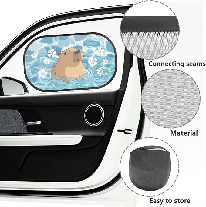Bulopur 2 Pack Floral Capybara Window Shade Baby in Car Glare Shield Protection Cute Side Window Screens Easy to Install UV Protection Breathable Universal Fit