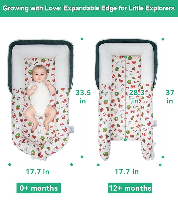 Baby Lounger, Portable Foldable Travel Lounger for Newborn 0-12 Month, Washable Lightweight Infant Nest with Canopy, Soft Breathable Baby Nest with Adorable Pattern, Home & Outdoor Use