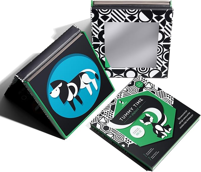 Tummy Time Playboard + Art Cards: Brain Development Montessori Sensory High Contrast Cards and Mirror