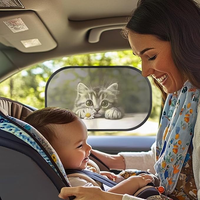 Bulopur Cat Kitten Car Sun Shade 2 Pack Window Shade Baby in Car UV Protection Breathable Side Windshield Sunshade Easy to Install Sun Shade Side Window Universal Fit