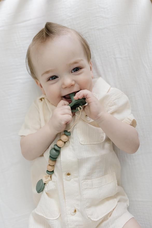 Round Shape Silicone Pacifiers (Set of 2); 0 Months and up; 100% Food-Grade Silicone; Ultra-Light Silicone Binkies Set; 1 Piece Design (Olive/Ocean) - Mila & Lulu