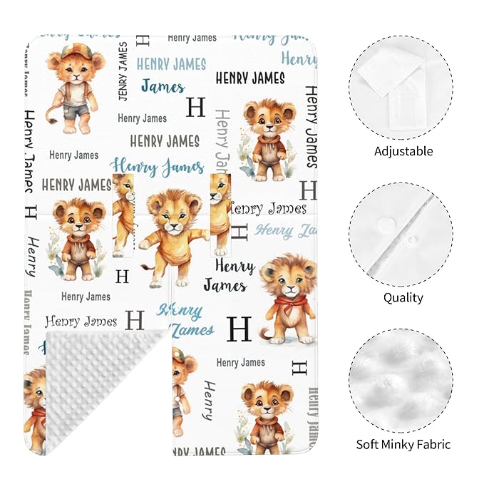Personalized Baby Car Seat Canopy Minky Lion Baby Blanket Custom Name Baby Car Seat Cover Girls Boys Infant Newborn Carseat Canopy Nursing Cover for Stroller Car Seat Canopies