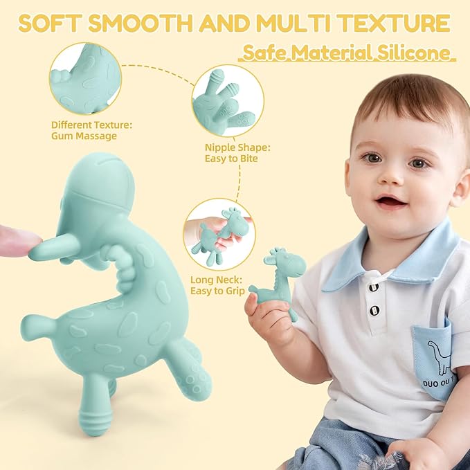 TYRY.HU Baby Teething Toys for Babies 0-6 6-12 Months,BPA Free Silicone Giraffe Teethers Toys, Soft-Textured Chew Toys, Montessori Sensory Toys for Boys Girls Teething Relief, 2 Pack