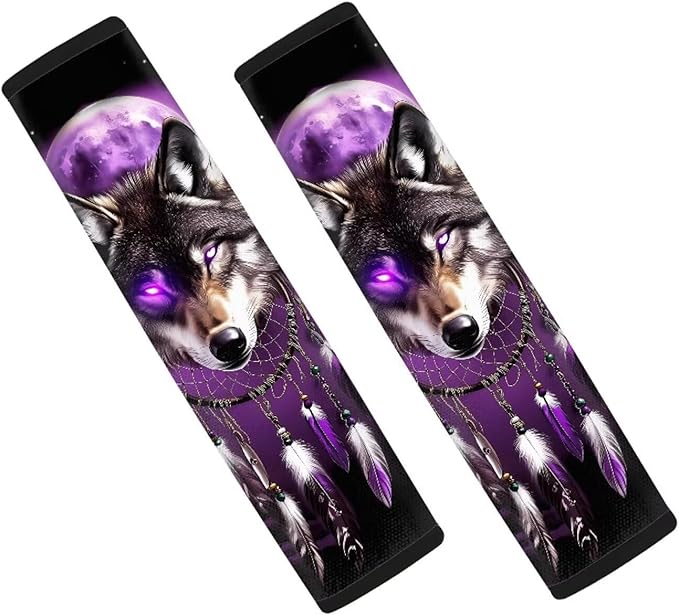 Car Seat Belt Cover Pad,Dreamcatcher Wolf Print 2-Pack Soft Car Safety Seat Belt Strap Shoulder Pad for Adults and Children,2 Piece Car Decor