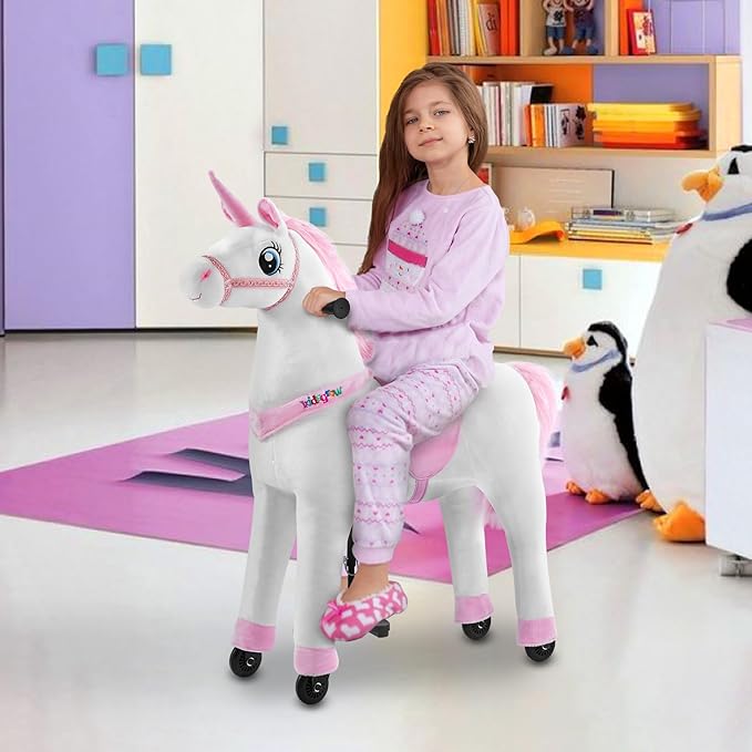 Ride on Horse Unicorn Toy for Kids Riding Horse Pony Rider Mechanical Cycle Walking Action Plush Animal for 6 to 14 Years, No Battery or Electricity,Max Load 187 LBS, Large Size