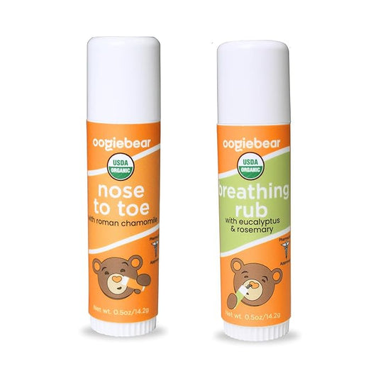 oogiebear Organic Nourishing Soothe All & Breath Better Balms - Naturally Soothing, Gentle Moisturizer, On-The-Go Size with Travel Pouch - 0.5 oz, Safe for Infants, Doctor Made