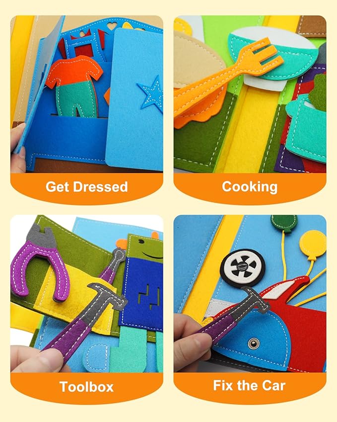 Busy Book for Toddlers 1-3, Montessori Toys for 1 Year Old, Quiet Book, Baby Activity Books, Sensory Felt Busy Board for Toddlers 3-5, Kids Travel Toys, Educational Learning Gifts for Boys & Girls