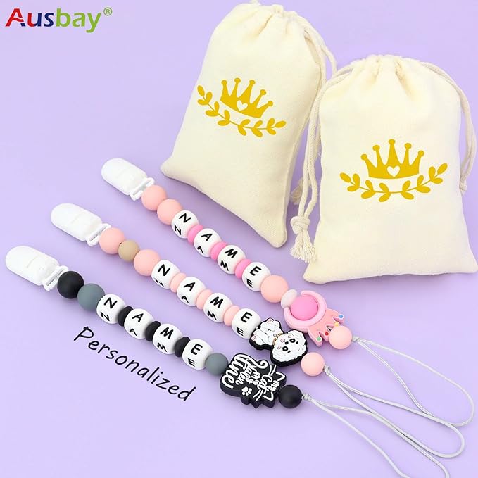 Personalized Pacifier Clip with Name, Custom Animal Pacifier Clip for Baby, Personalized Silicone Pacifier Holder - Boy and Girl Gift (Light Pink)
