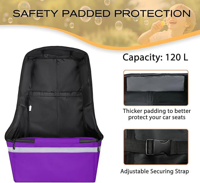 LARIPOP Car Seat Travel Bag for Airplane, Universal Gate Check Car Seat Bag, Padded Backpack with Waist Belt, Reflective Strips & Protective Feet, Fits Infant Convertible Booster Seats, Purple