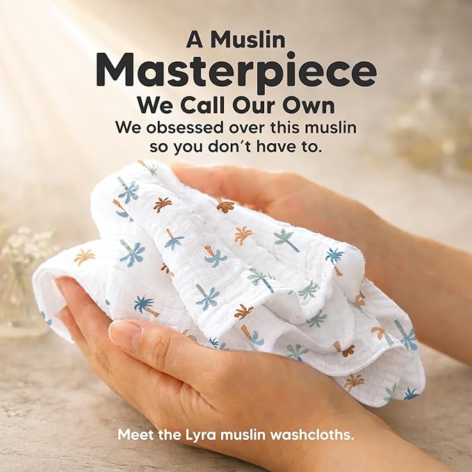 5-Pack Muslin Baby Washcloths for Newborn – 12x12" Soft Absorbent Organic Cotton Muslin Wash Cloths for Babies Girl, Boy, Infant, Toddlers, Kids Face Towel, Bath Essentials, Baby Burp Rags (Dino Park)