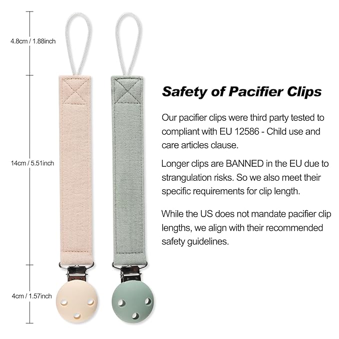 Pacifier Clip Holder for Baby Boy and Girl, Soft Pure Cotton Fabric Paci Binky Clips Fits for Most Pacifier Teethers & Small Toys in Place (Caramel+Dark Pink)