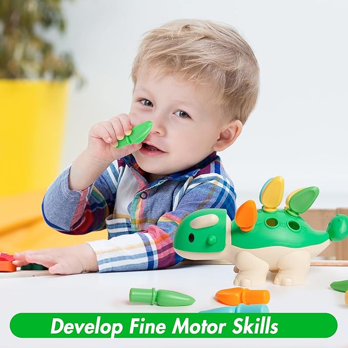 Hirger Spike The Fine Motor Dinosaur: Montessori Baby Sensory Toys for Toddlers 1-3, Preschool Learning Educational Activities, 12+ Months Old Birthday Gift