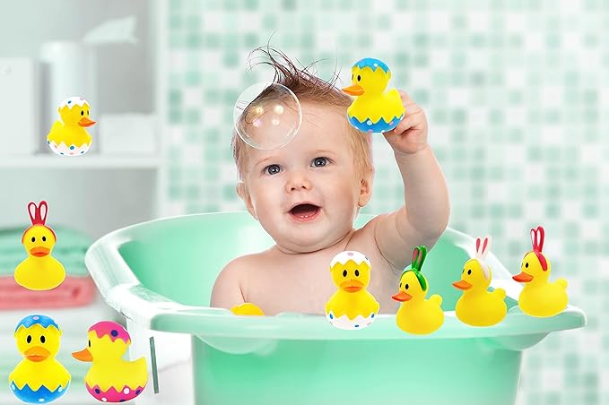 The Dreidel Company Happy Easter Rubber Duck Toy Bunny Rabbit Duckies for Kids Easter Eggs, Bath Birthday Gifts Baby Showers Summer Beach and Pool Activity, 2" (800-Pack)