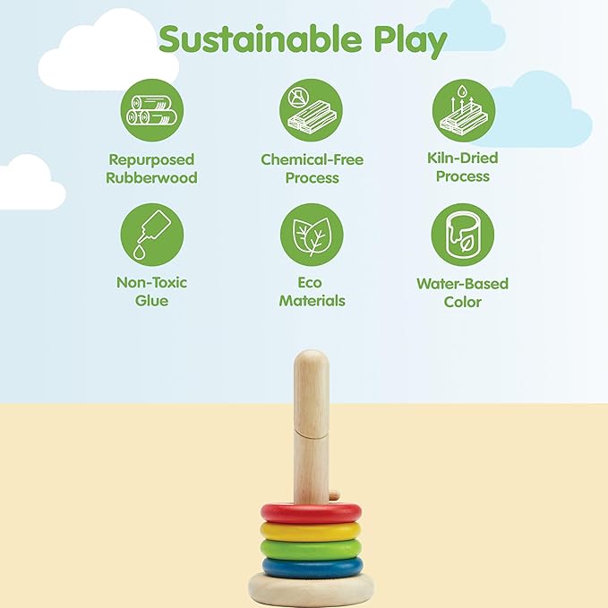 PlanToys® Twist & Sort Wooden Stacking Toy for Toddlers | Montessori Fine Motor Toy with Twistable Rod & Colorful Rings | Eco-Friendly Educational Puzzle for Kids Ages 2+