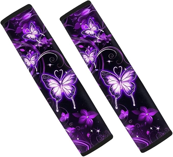 Purple Butterfly Car Shoulder Pads for Seat Belts 2 Pack Car Seat Belt Covers for Cars Auto Seat Belt Cover Seatbelt Shoulder Pad Soft Auto Seat Belt Cover Seatbelt Shoulder Pad Cushions