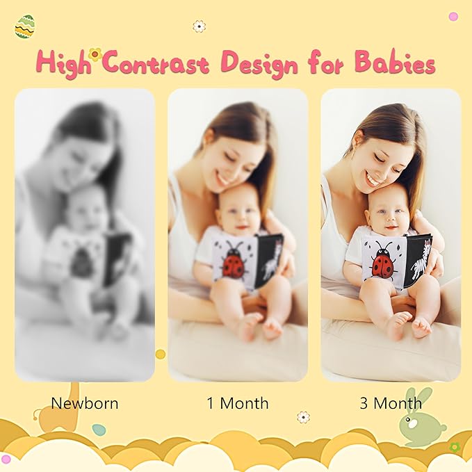 Black and White Baby Toys, High Contrast Baby Toys for Newborn, Tummy Time Toys, Newborn Toys 0-3 Months Brain Development, Soft Baby Book, Montessori Toys 0-6-12 Months Infant Sensory Toys Gift