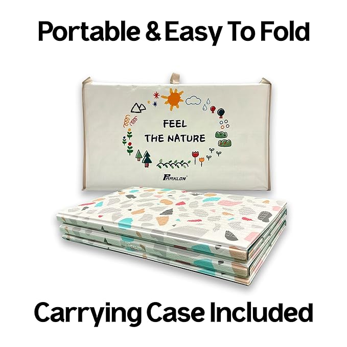 Parklon Foldable Play Mat for Baby - Deco Terrazzo Floor Mats design - Perfect Tummy Time Mat & Nursery Rug - Portable Playroom Rug, Indoor/Outdoor, Waterproof, Made in Korea - Large 79" x 55"