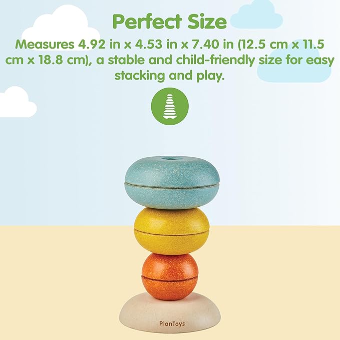 PlanToys® Stacking Cups Ring Wooden Montessori Size and Colour Sorting Toy | Fine Motor, Early Math and Coordination Development | Eco Friendly Educational Activity for Toddlers