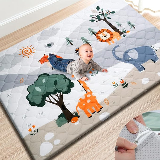 TINYHARBO Premium Foam Baby Play Mat 74" x 50" – Removable & Machine Washable Cover, Extra Thick Padding Playpen Mat, Non-Slip Crawling Mat, Easy to Clean for Infants, Toddlers & Babies