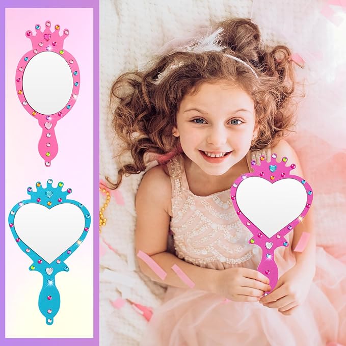 Geetery 20 Pcs Unbreakable Kids Mirror DIY Decorate Your Own Princess Mirror Mermaid Princess Foam Small Crafts for Princess Party Decorations(Multicolor)
