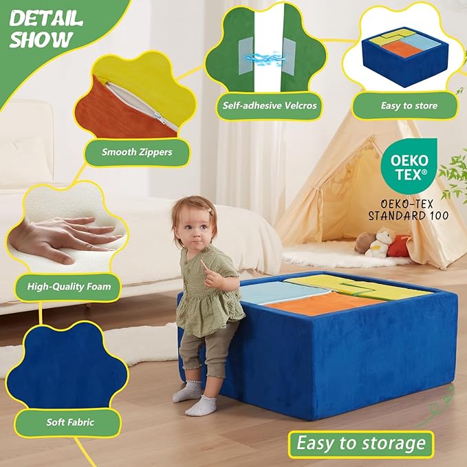 Foam Climbing Blocks for Toddlers, 6-Piece Soft Play Set with Ball Pit, Modular Baby Climbing Toys Indoor, Washable & Foam Playset for Crawling, Sliding & Balance (Balls Not Included)