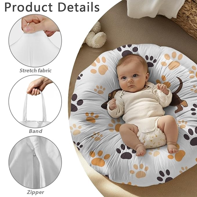Cartoon Dachshund and Paws Baby Lounger Cover Lounger Cover for Boys Girls Comfy Fit Infant Lounger for Baby, Infant Removable Slipcover Breathable and Reusable
