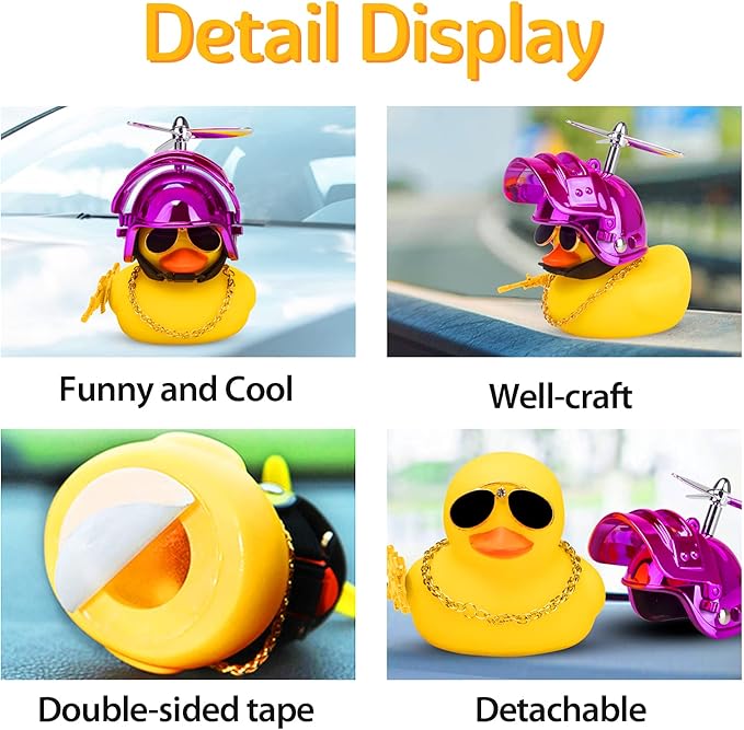 Wonuu Yellow Duck Car Dashboard Ornament - Cool Squeaky Glasses Duck With Propeller Helmet Decoration Accessory (Y-Pink)