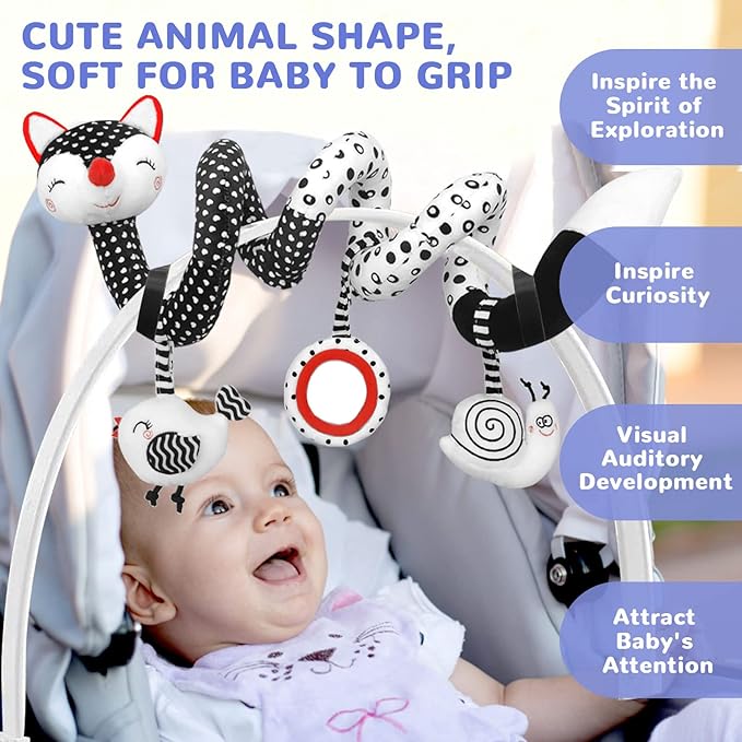 XIXILAND Car Seat Toys for Babies 0-6 Months & Black and White Baby Toys, Baby Toys 0-3 Months Developmental Infant Toys, High Contrast Baby Toys for Crib Mobile, Baby Toys Gift for 0 3 6 9 12 Months