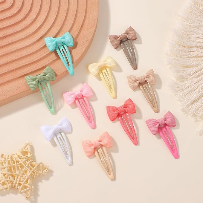 20PCS Hair Bows Clips for Toddler Girls, 2 Inch Grosgrain Ribbon Non Slip Metal Colorful Snap Hair Bows Barrettes for baby Women Girls Toddler Kids Teens (10 Colors)