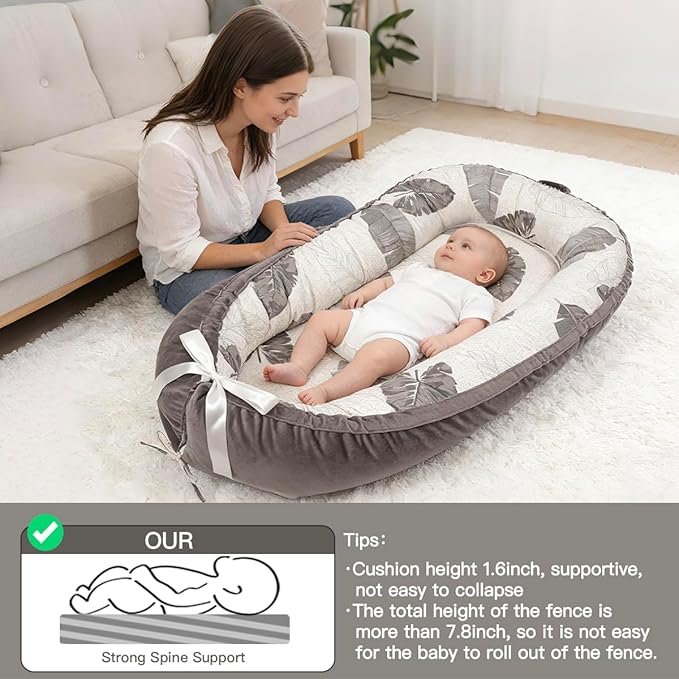 Infant Support Cushion | Organic Cotton Infant Support Cushion | Reversible, Adjustable & Portable Floor Cushion | Soft, Breathable, Washable Cover