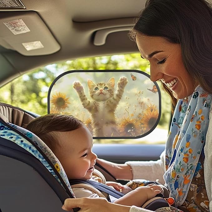 Bulopur Cute Cat Car Sun Shade 2 Pack Car Window Shades for Baby Cute Design UV Protection Breathable Easy to Install Car Decor Accessories Fit Most Car, Truck, SUV, or Van