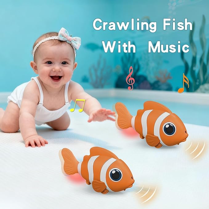 Gzsbaby Musical Baby Toy -Crawling Toy Sensory Tummy Time Toys for Boy Girl, Light-up Walking Dancing Moving Toys Learning Development Infant Toddler Birthday Gifts (Orange)