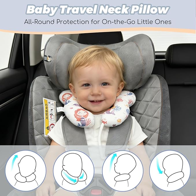 Baby Neck Pillow, U-Shape Pillow for Car Seat and Stroller Use, Soft Lightweight Pillow for Babies and Toddlers (Mermaid)