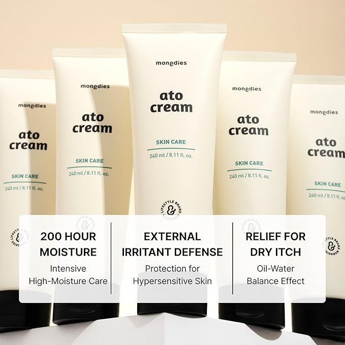 mongdies Baby Ato Cream | 200 Hour Long Lasting Hydration | Patented Ceracine™ & 6 Layer Ceramide Barrier Care | Intensive Moisturizer for Dry & Sensitive Skin | Dermatologist Tested | 8.11 fl oz