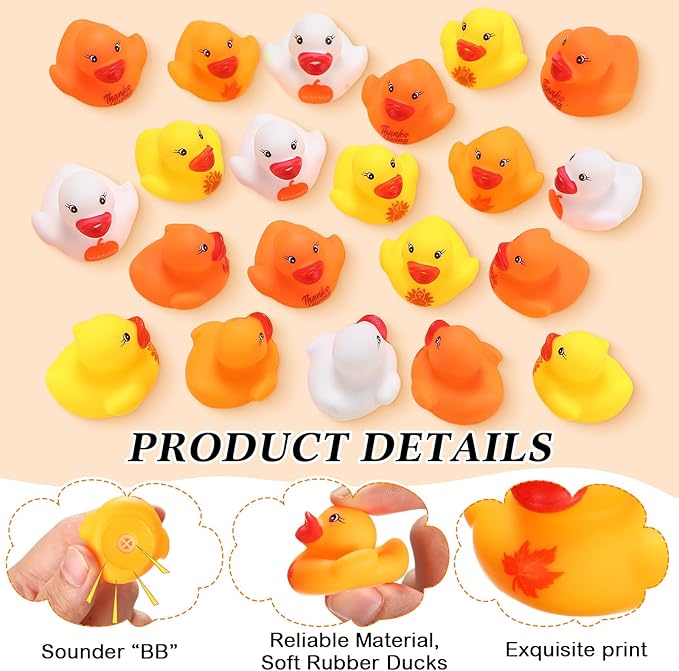 MiniInflat 200 Pcs Thanksgiving Day Rubber Ducks Assorted Rubber Duckies Bulk Mini Pool Toy Ducks Small Tiny Ducky for Thanksgiving Day Party Favors Classroom Exchange Gifts