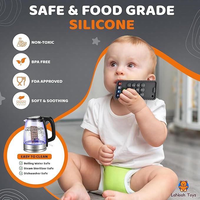 Baby Cellphone Teether: Soft BPA Free Teething Toy, Provides Relief for Your Little one While They are Teething. Gum Relief. Chew Toys (Dark Gray)