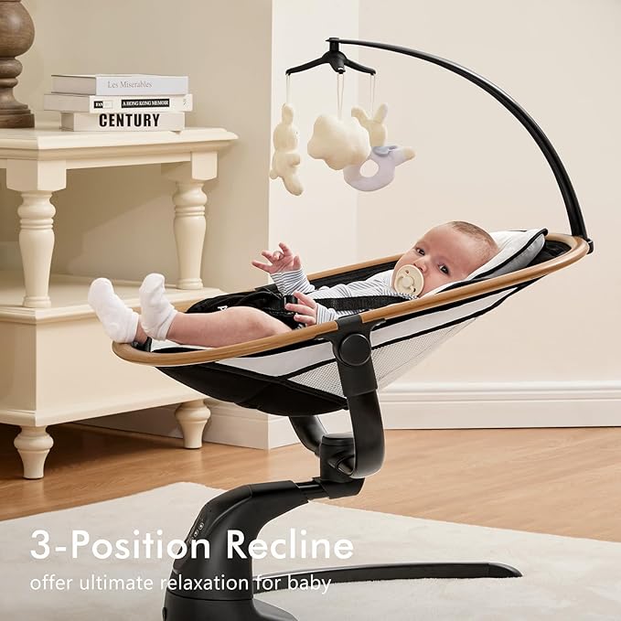 Angelbliss Baby Swing with Cry Detection, Side-to-Side Electric Swing with 5 Speeds, 180° Rotation, Indoor for Infants and Toddlers (Black)