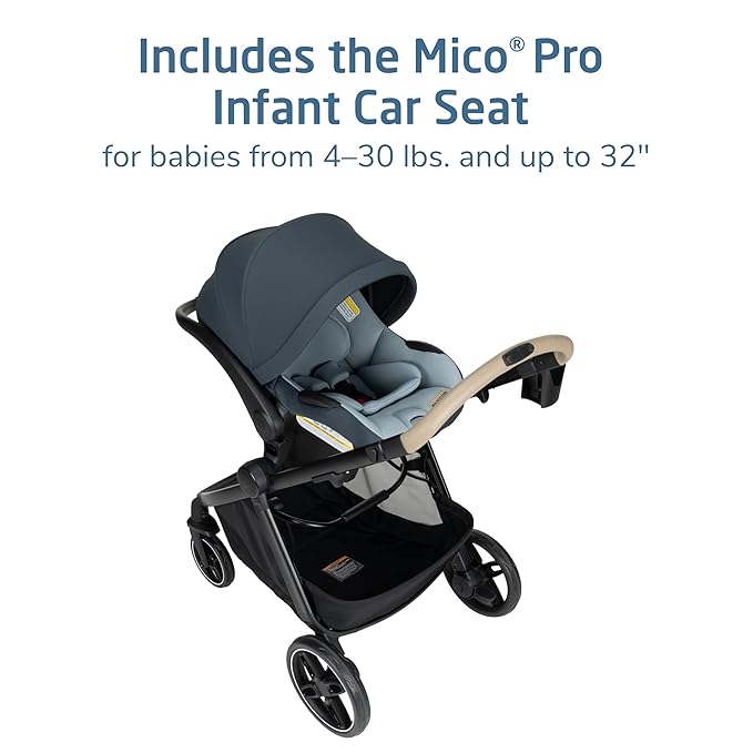 Maxi-Cosi Zelia Pro 5-in-1 Travel System with Mico Pro Infant Car Seat, Baby Stroller Combo, Reversible Seat, Large Wheels, Adjustable Handle, Newborn to Toddler, Lightweight, Seascape