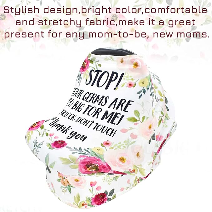 Car seat Canopy for Baby, No Touching Sign Flower Car Seat Covers for Newborn, Infant Stroller Covers for Boy Girl, Multiuse Nursing Covers for Breastfeeding, Ultra-Soft Breathable, Nursing Scarf