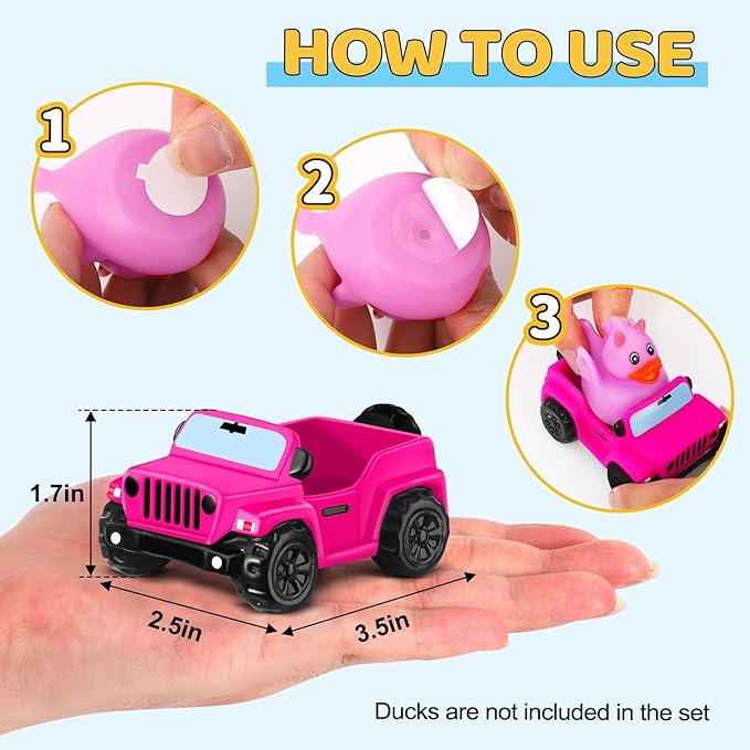 ANGGIKO 3.5 Inch Pink Car Toy Match Most 2 in Rubber Ducks, Ducks for Jeeps, Vehicle Toys for Car Dashboard Decorations Accessory Rubber Duck Collection, Easter Basket Stuffers for Kids Party Favors